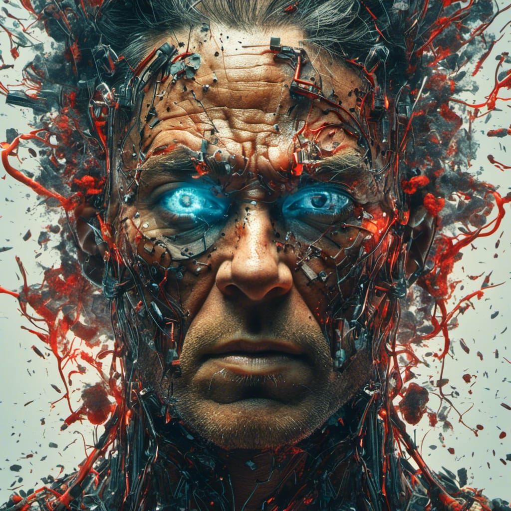 Cyberborg Character Magazine Cover with Glare Distortion