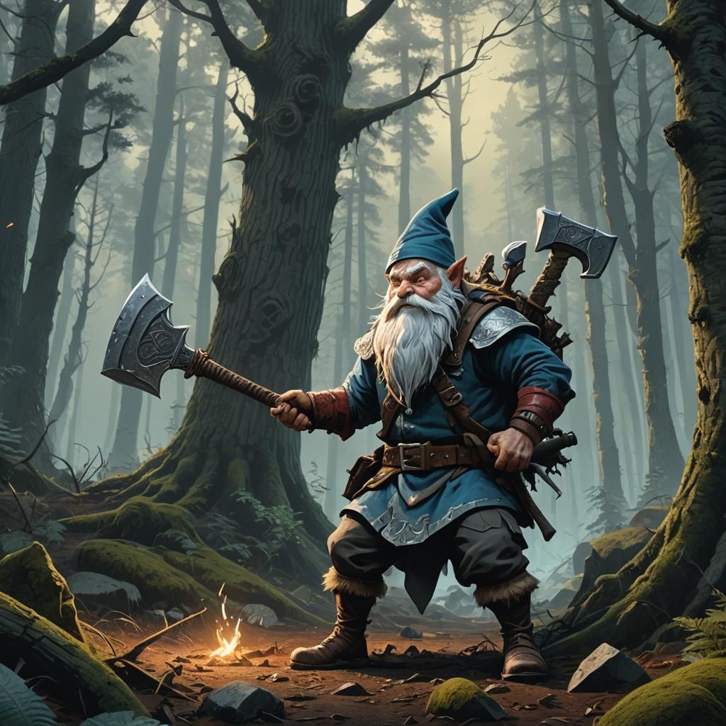 Gnome Barbarian in Mystical Forest, Digital Art