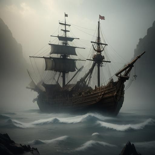 Misty Pirate Ship Concept Art