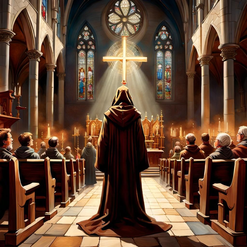 Cleric Adela Blesses People: Oil Painting