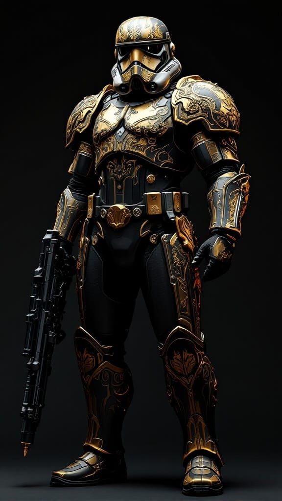 Photorealistic Editorial Portrait of a Towering Stormtrooper...