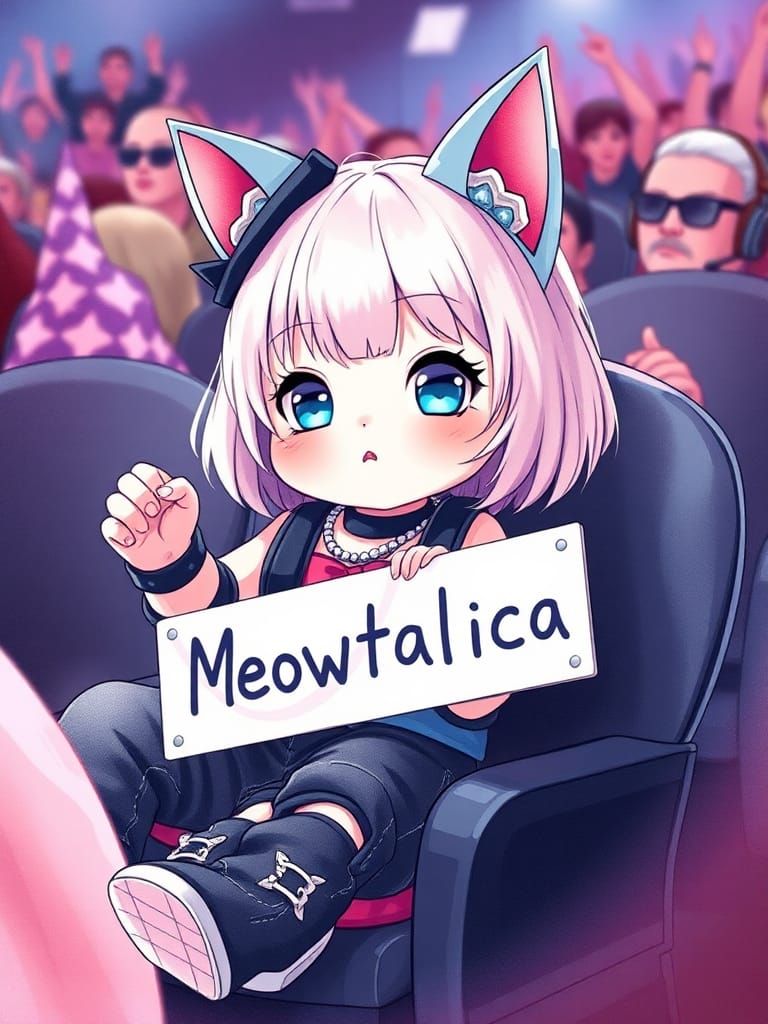 Anime Catgirl Concert in Watercolor Style