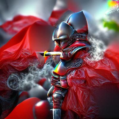 Knight in Red Armor Smoking: Colorful 3D Render