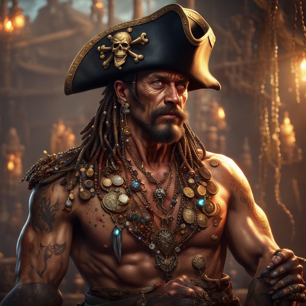 Jeweled Pirate Portrait in Detailed Matte Painting