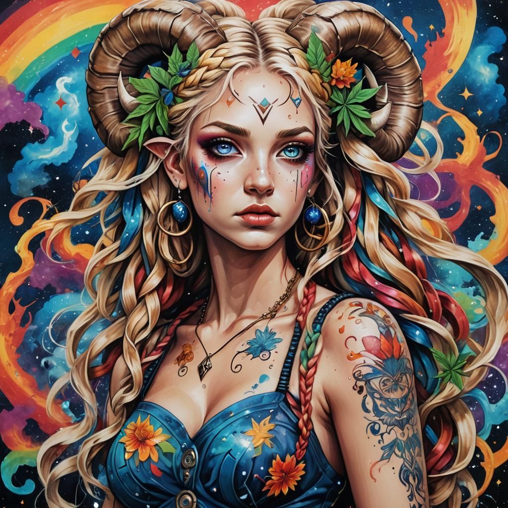 Aries Goddess in Graffiti Art Style