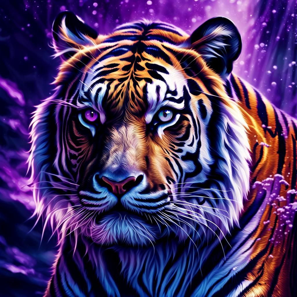 Mystical Tiger Portrait on Metallic Wall