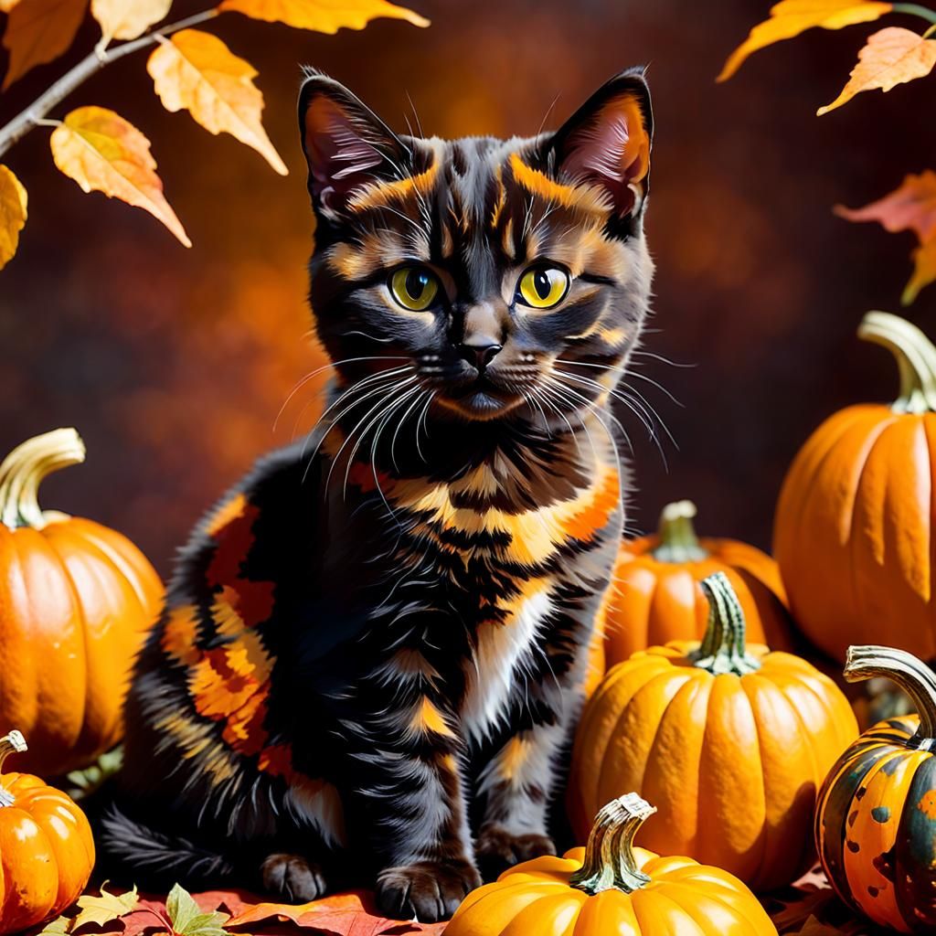 Captivating Tortoiseshell Kitten in Autumn Photoshoot