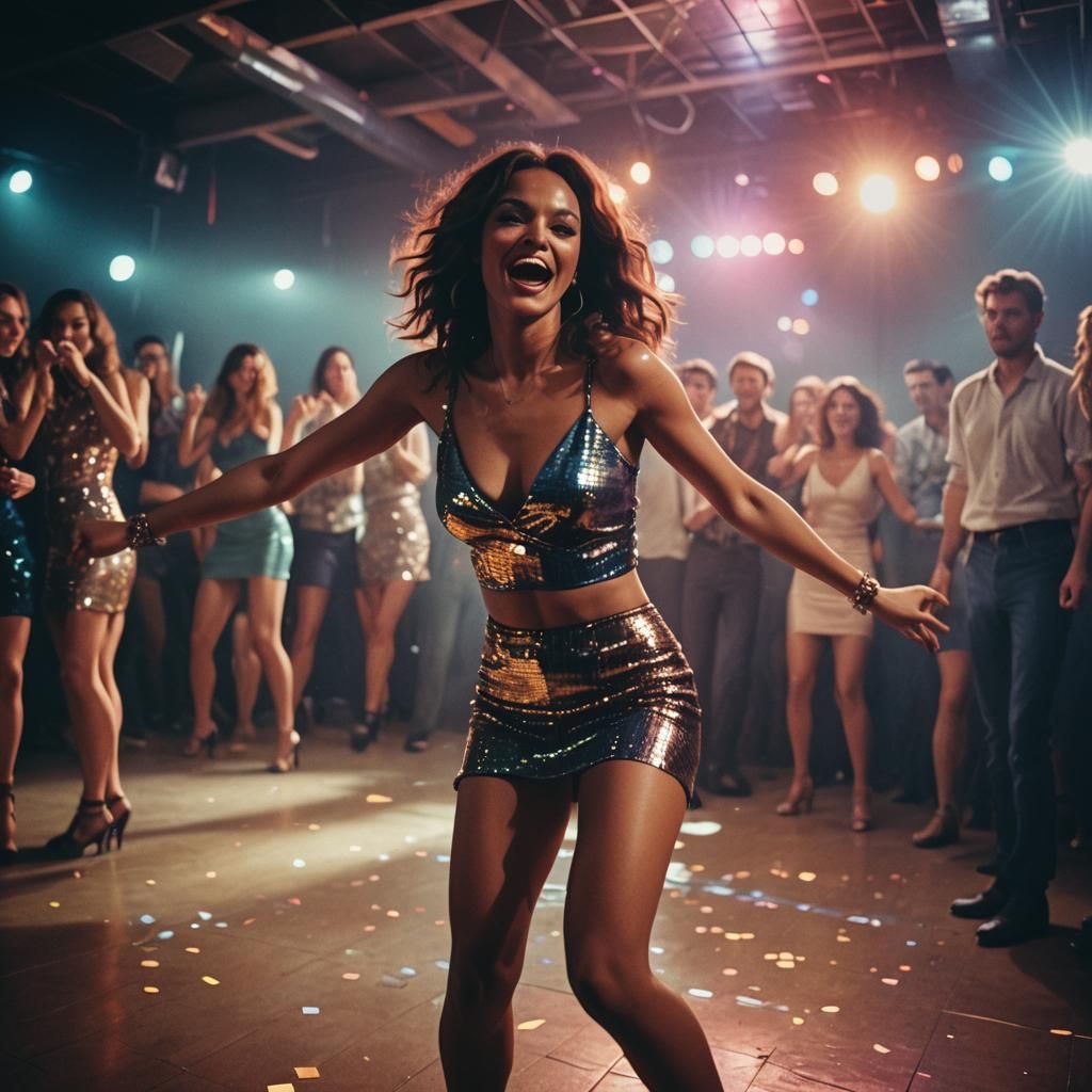 Woman Dancing in Disco: Cinematic Film Still