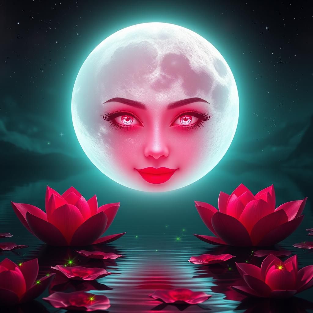 Red and Pink Lotus with Smiling Face