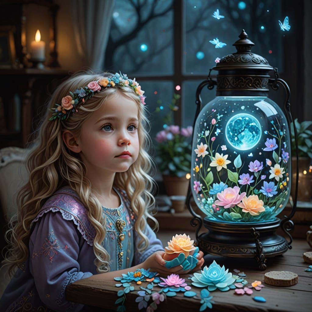 Blond Girl Chosen by Wizard in Dreamlike Setting