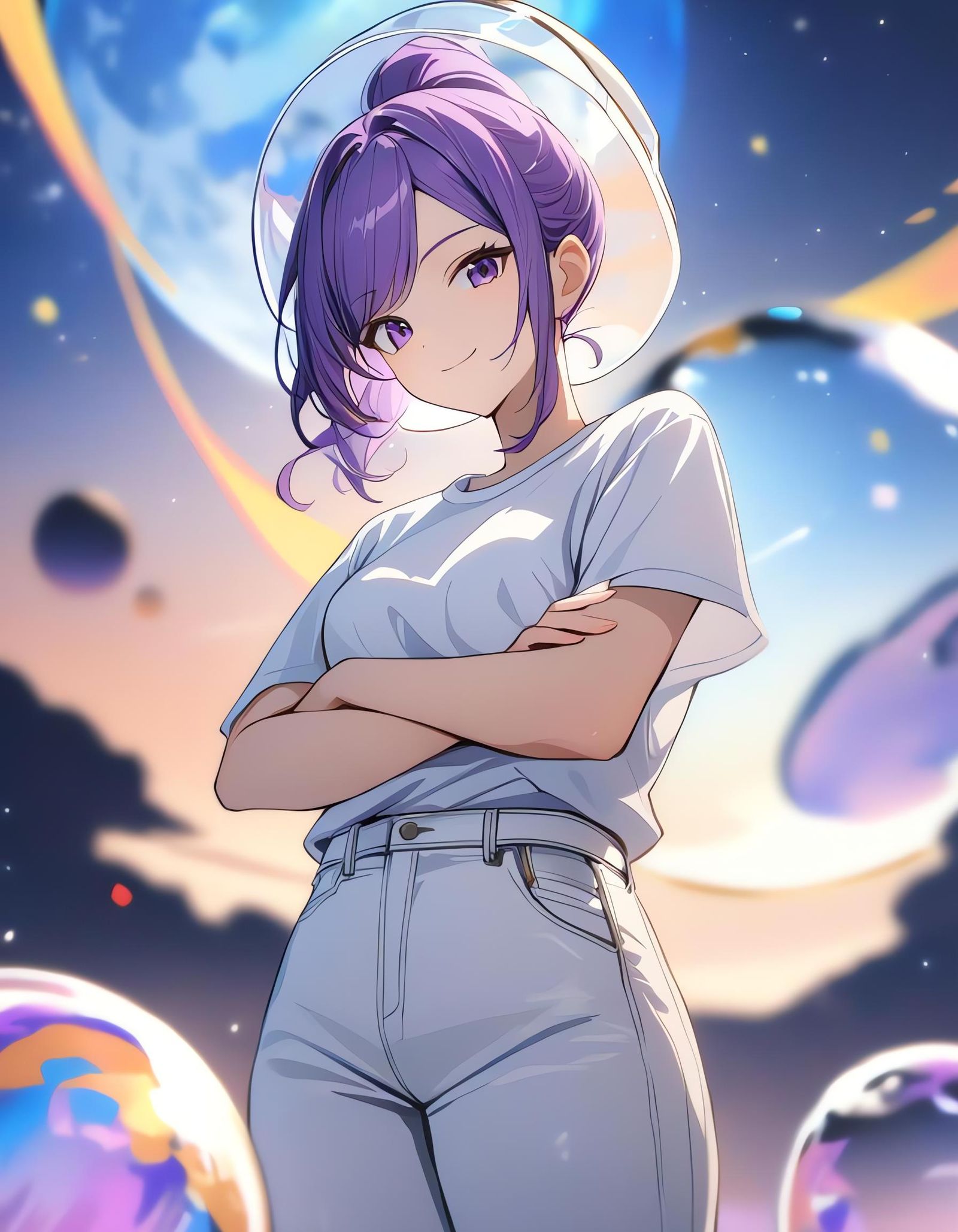 Woman with Purple Hair on the Moon