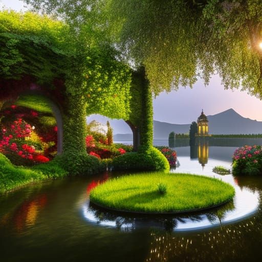 Baroque Garden with Grotto: Digital Oil Painting