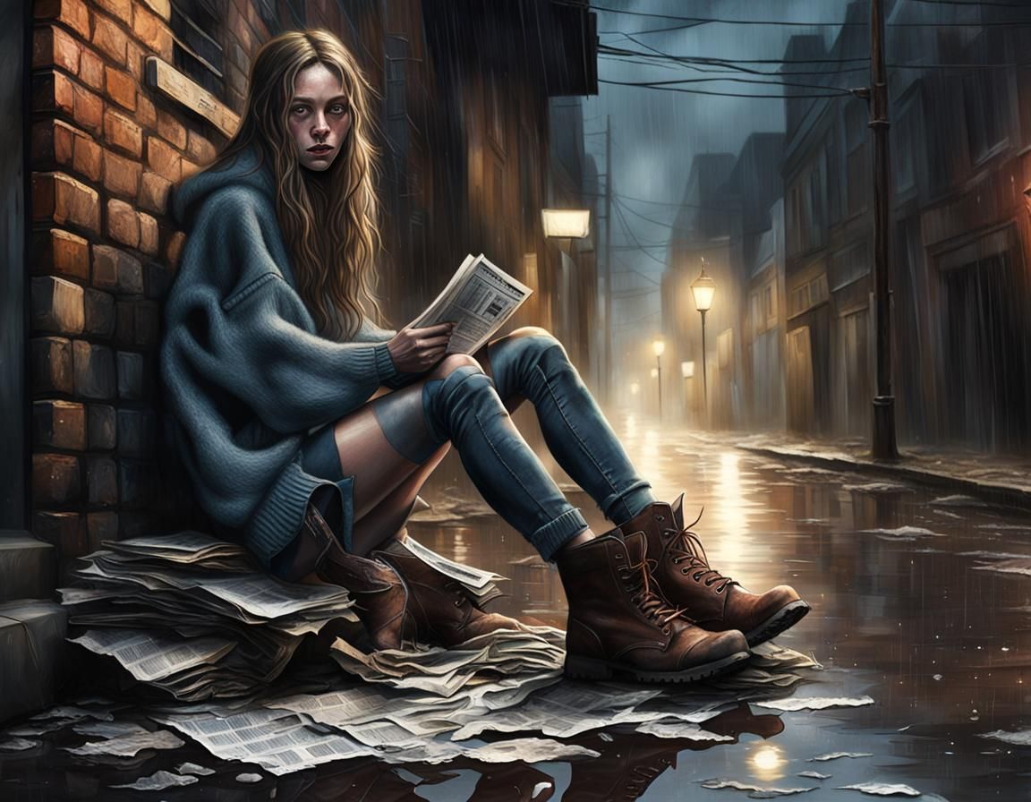 Girl in Alley: Photorealistic Splash Art