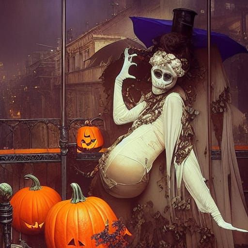 Victorian Halloween Street Scene: Detailed Matte Painting