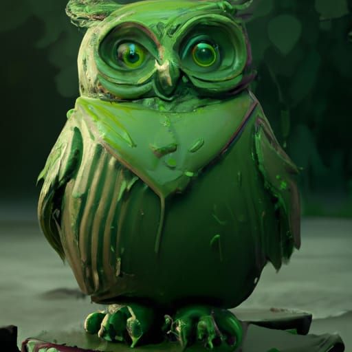 Hyperdetailed Green Cream Cheese Owl Sculpture