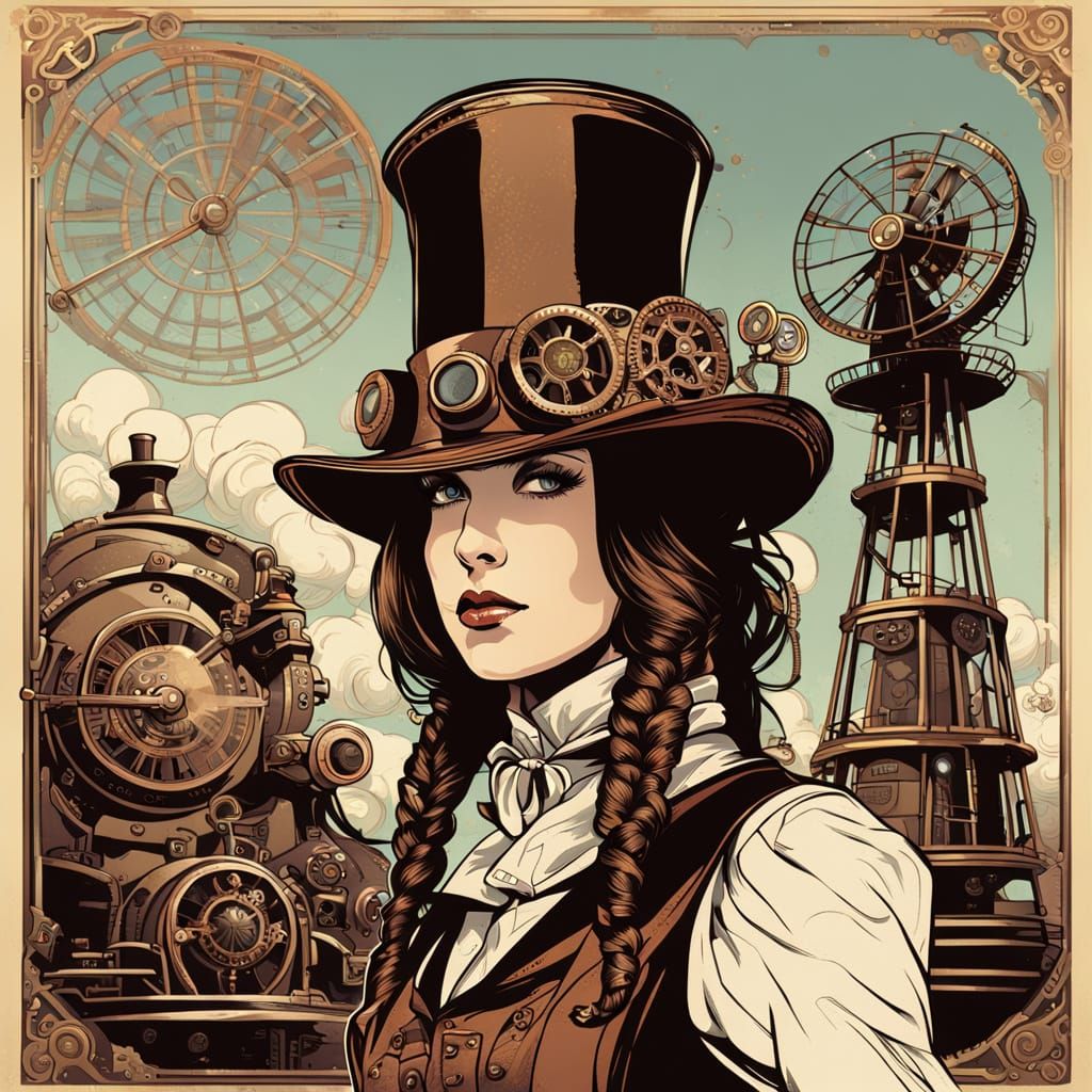 Steampunk Lady in Elegant Top Hat