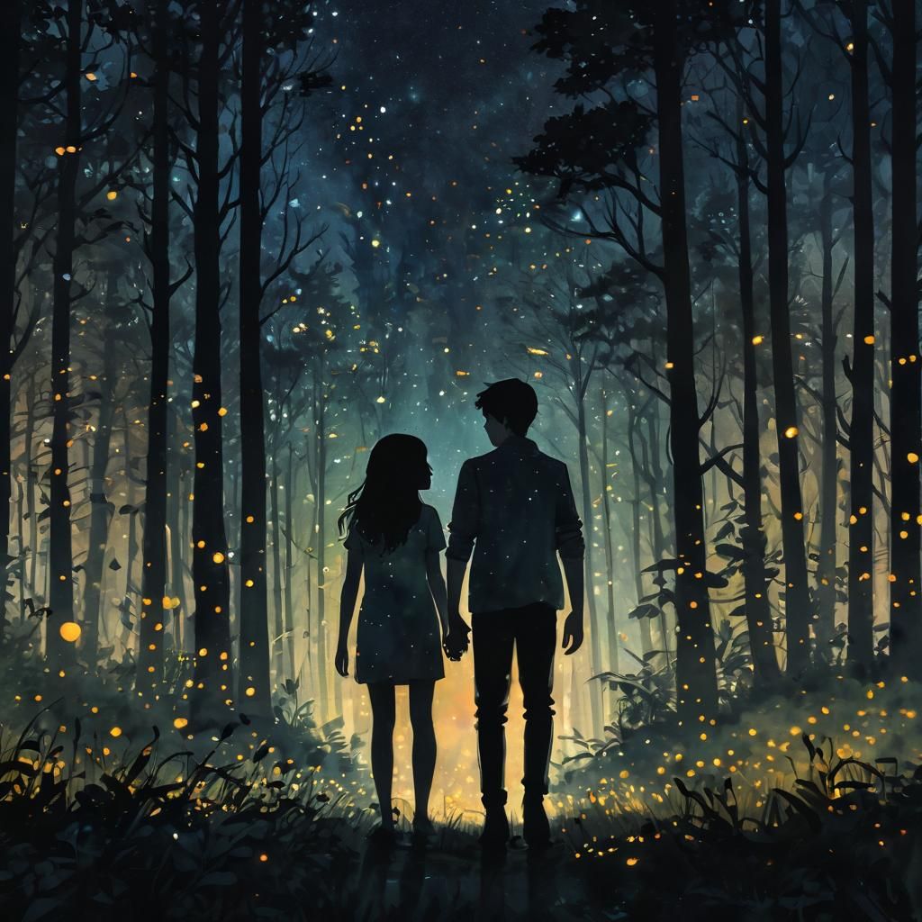 Bioluminescent Fireflies Light Forest Clearing