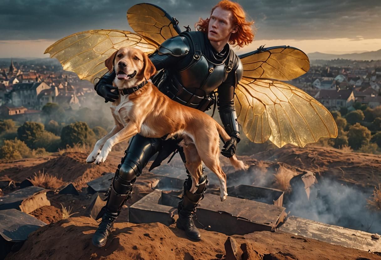 Redhead Villain with Beetle Wings: Cinematic Still