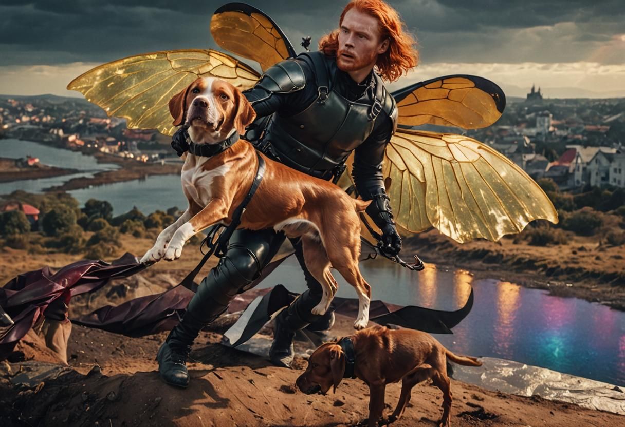 Redhead Male with Beetle Wings in Cinematic Style