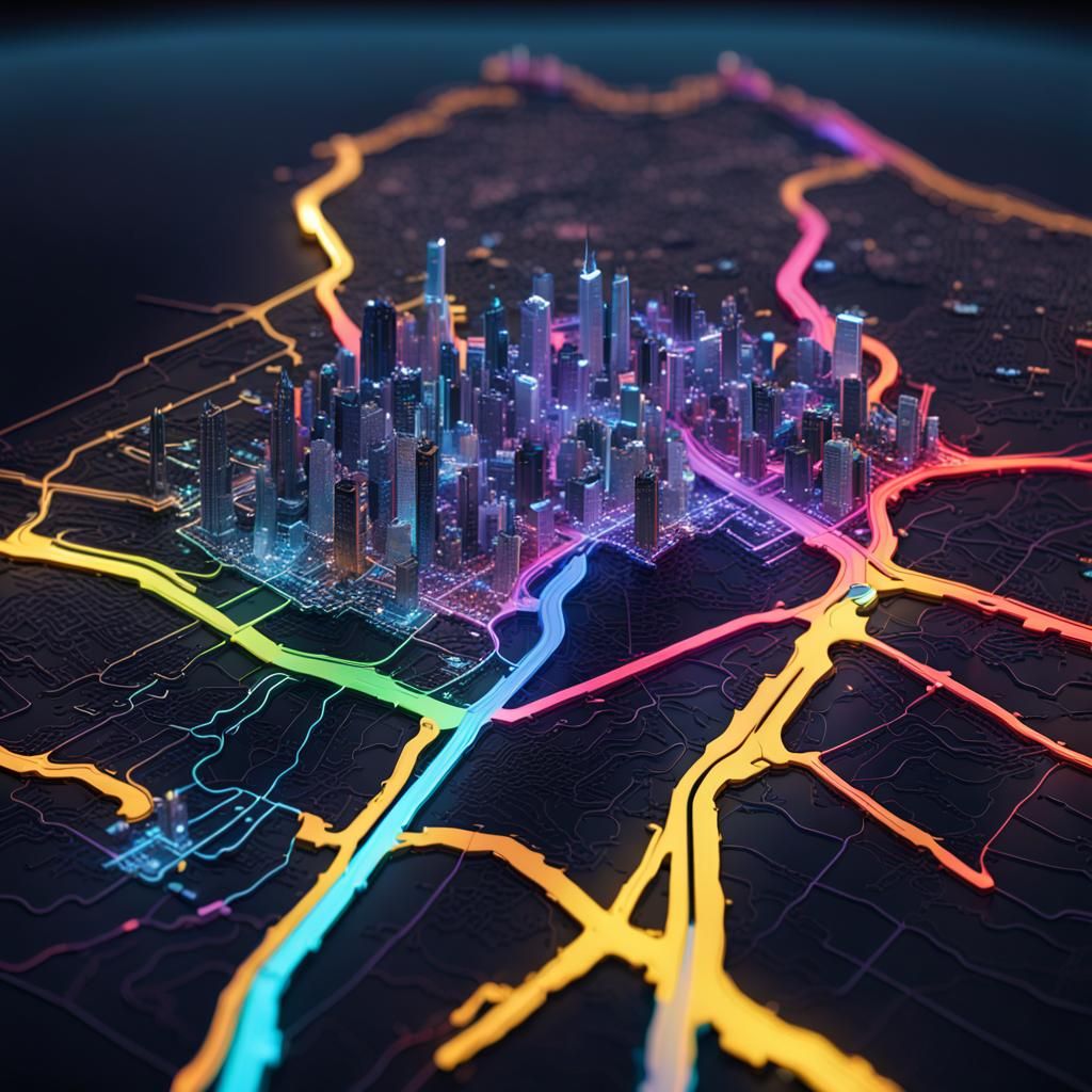 Futuristic 3D Map of South Korea in Neon Colors