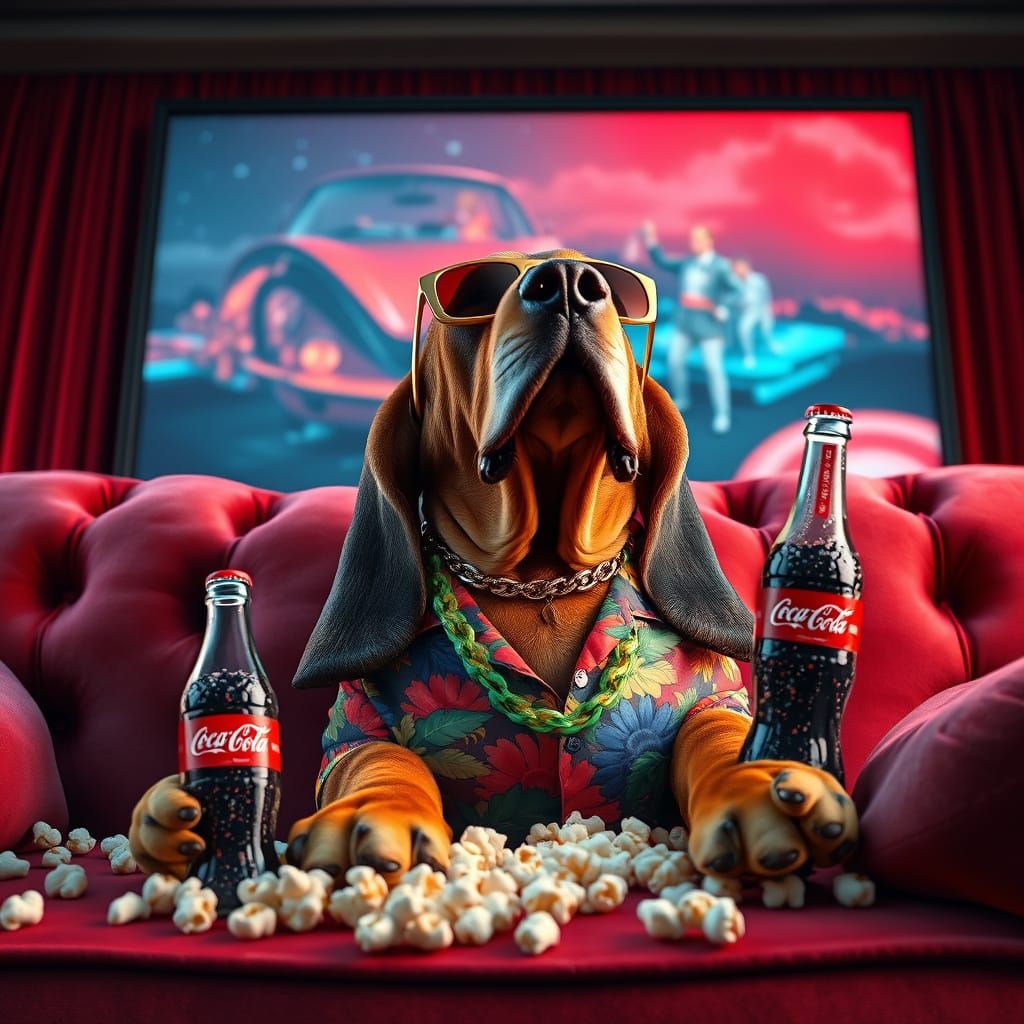 Trendy Basset Hound Relaxing on Velvet Sofa