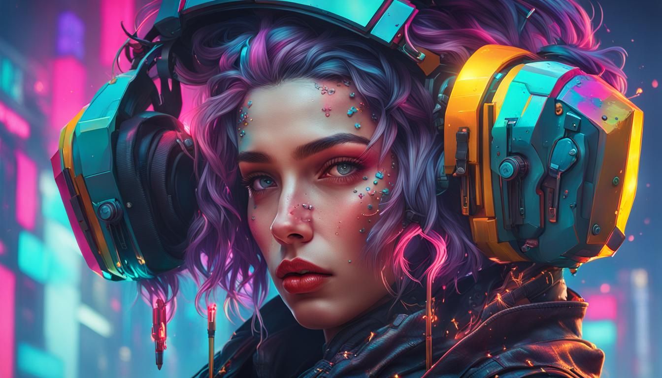 Cyberpunk Portrait in Vibrant Futuristic Retro Style