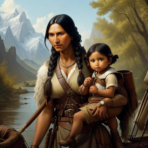 Sacagawea Guiding Lewis and Clark: Hyperrealistic Splash Art