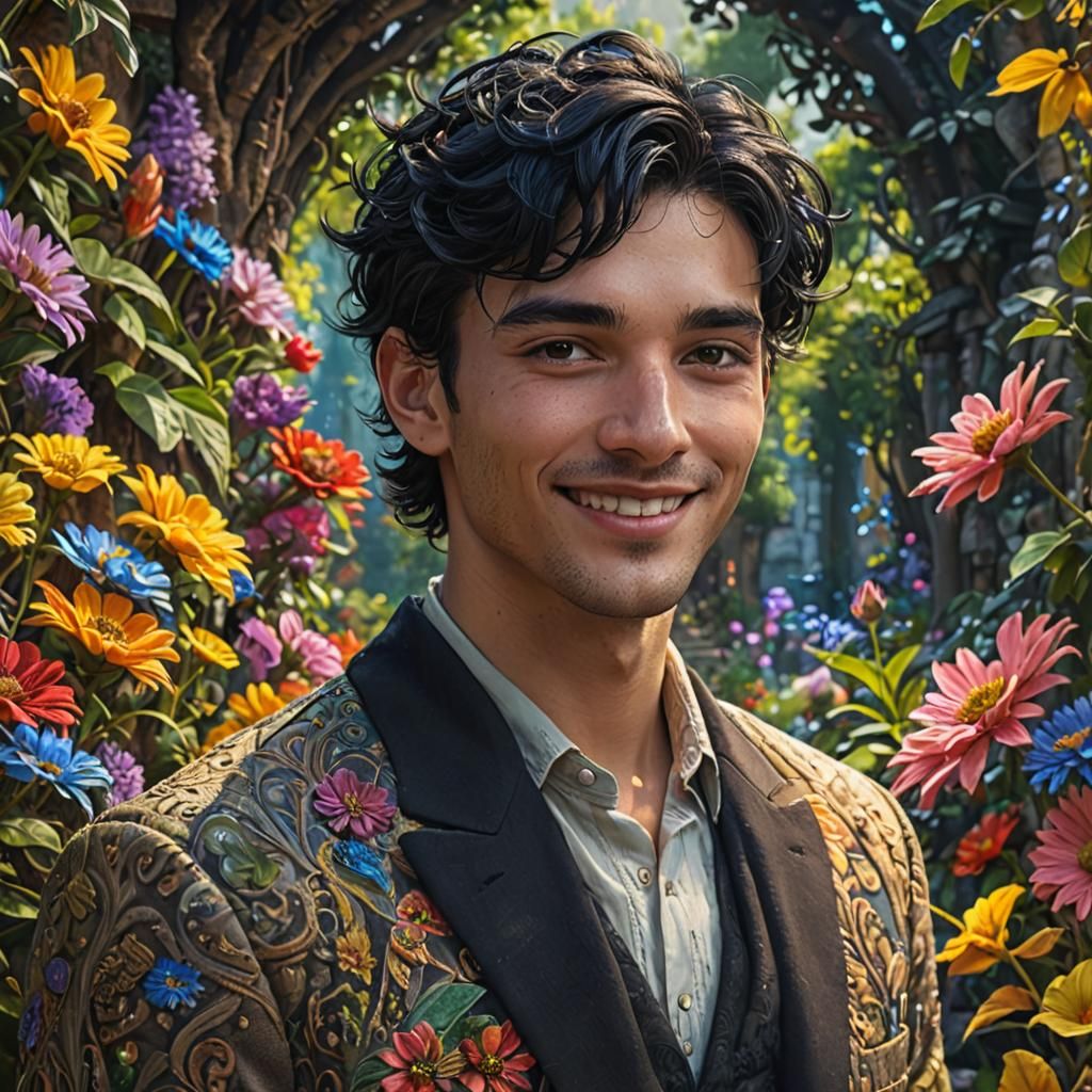 Surreal Portrait of Smiling Man in Detailed Matte Painting