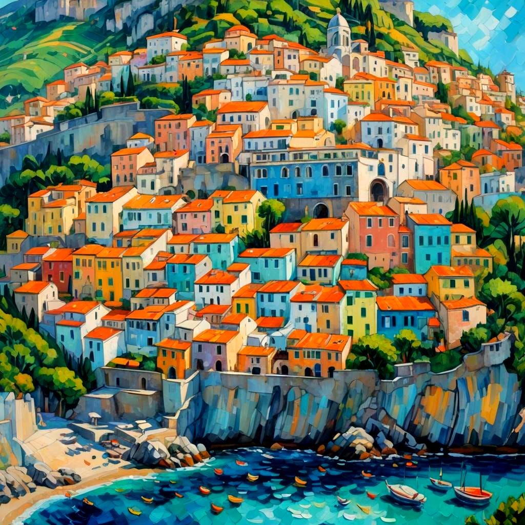 Amalfi Coast Graffiti Art in Expressionist Style