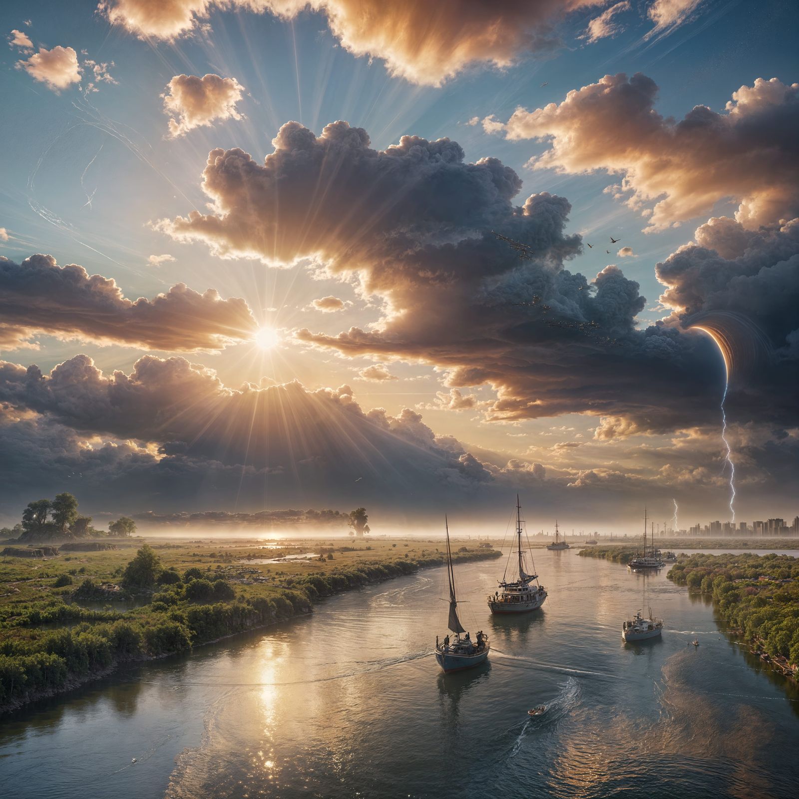 Surreal Sky River Landscape: Fantasy Concept Art