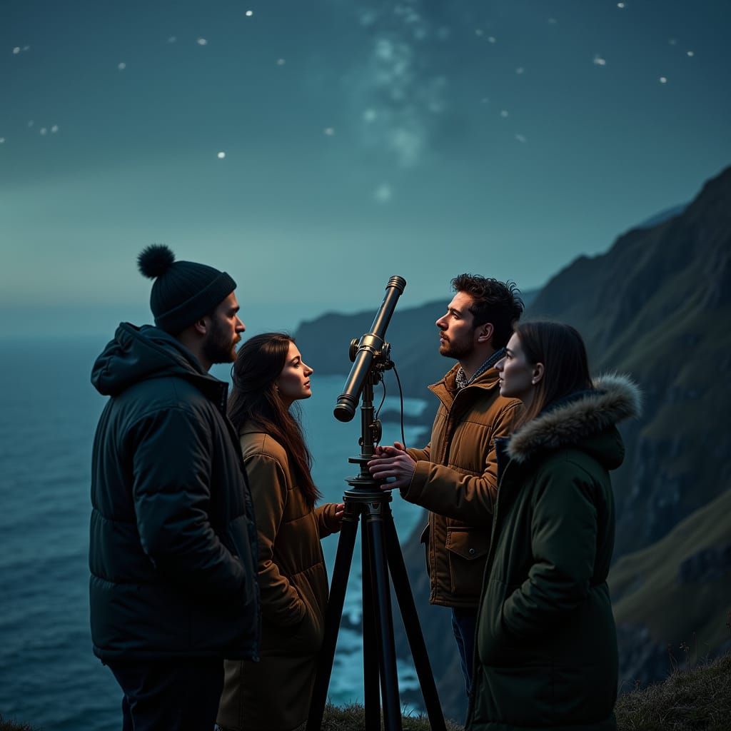 Friends Stargazing at Night, Cinematic Film Still