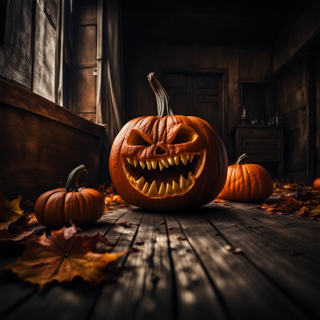 Hyperrealistic Mischievous Pumpkin in High Definition