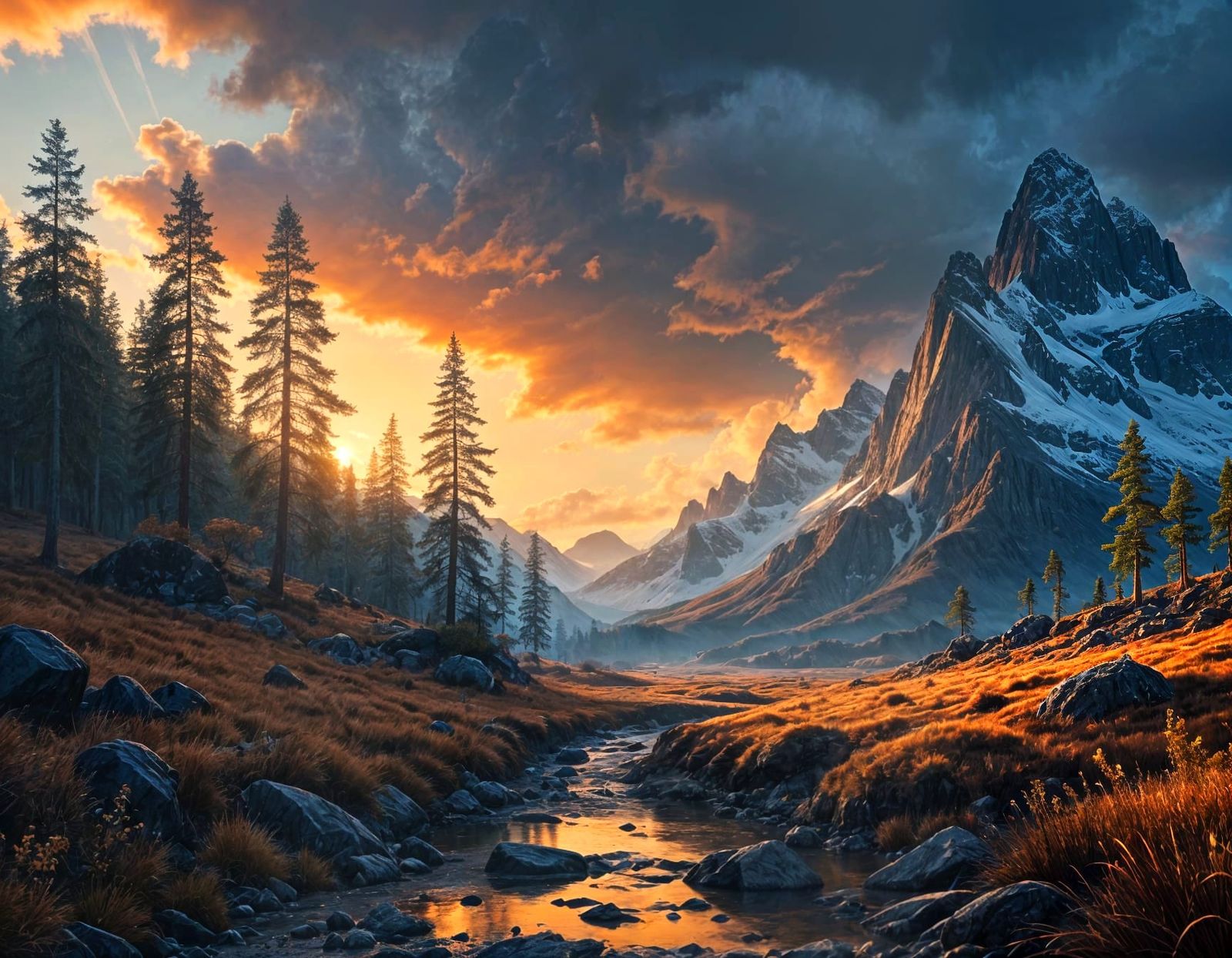 Epic Sunset Valley Landscape in Cinematic Style