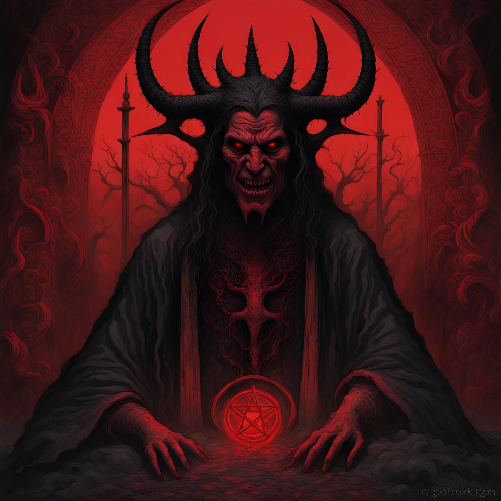 Demon Face in Purgatory: Creepy Magazine Illustration