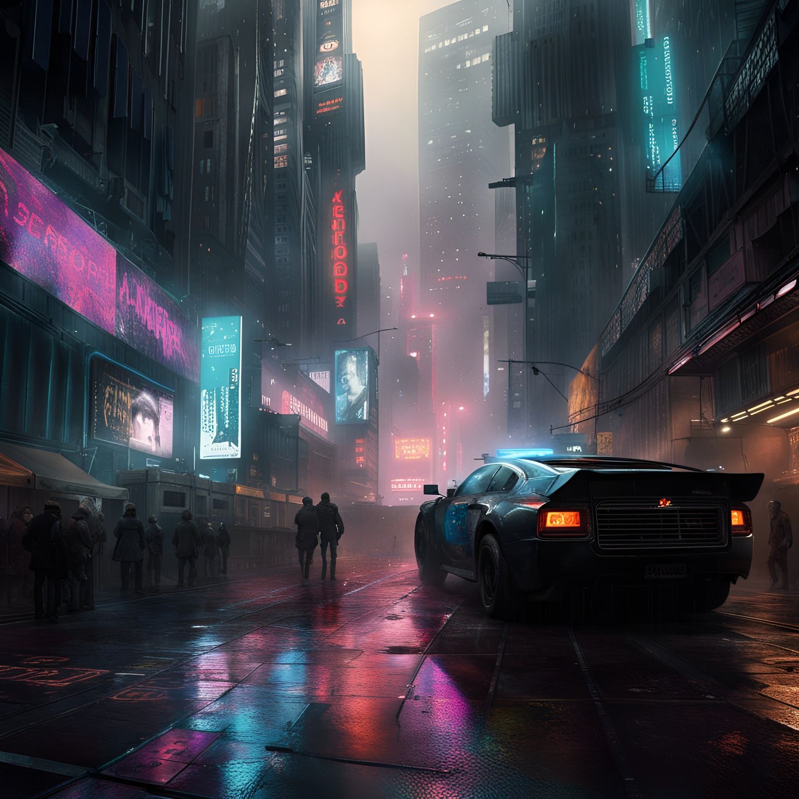Cyberpunk Cityscape with Holographic Advertisements