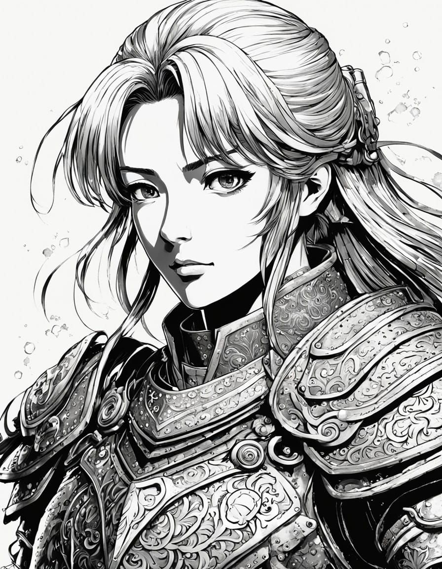 Elegant Anime Warrior in Ornate Chainmail Armor