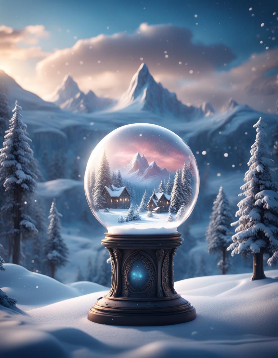 Magical Snowglobe with Snowy Landscape in Fantasy Art Style