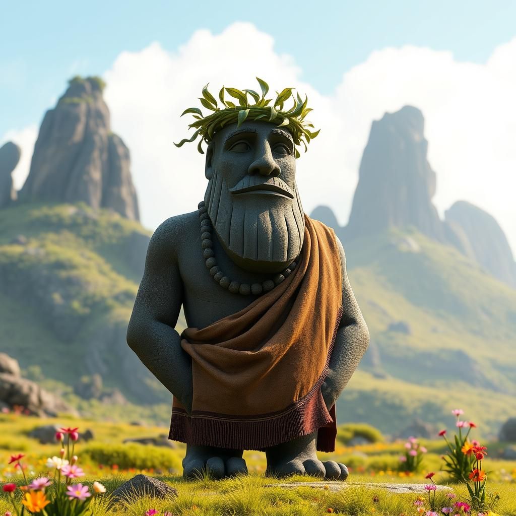 Moai Statue as Plato in Disney CGI Style