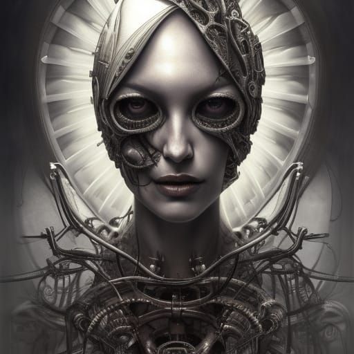 Oracle: Biomechanical Goddess in Digital Illustration