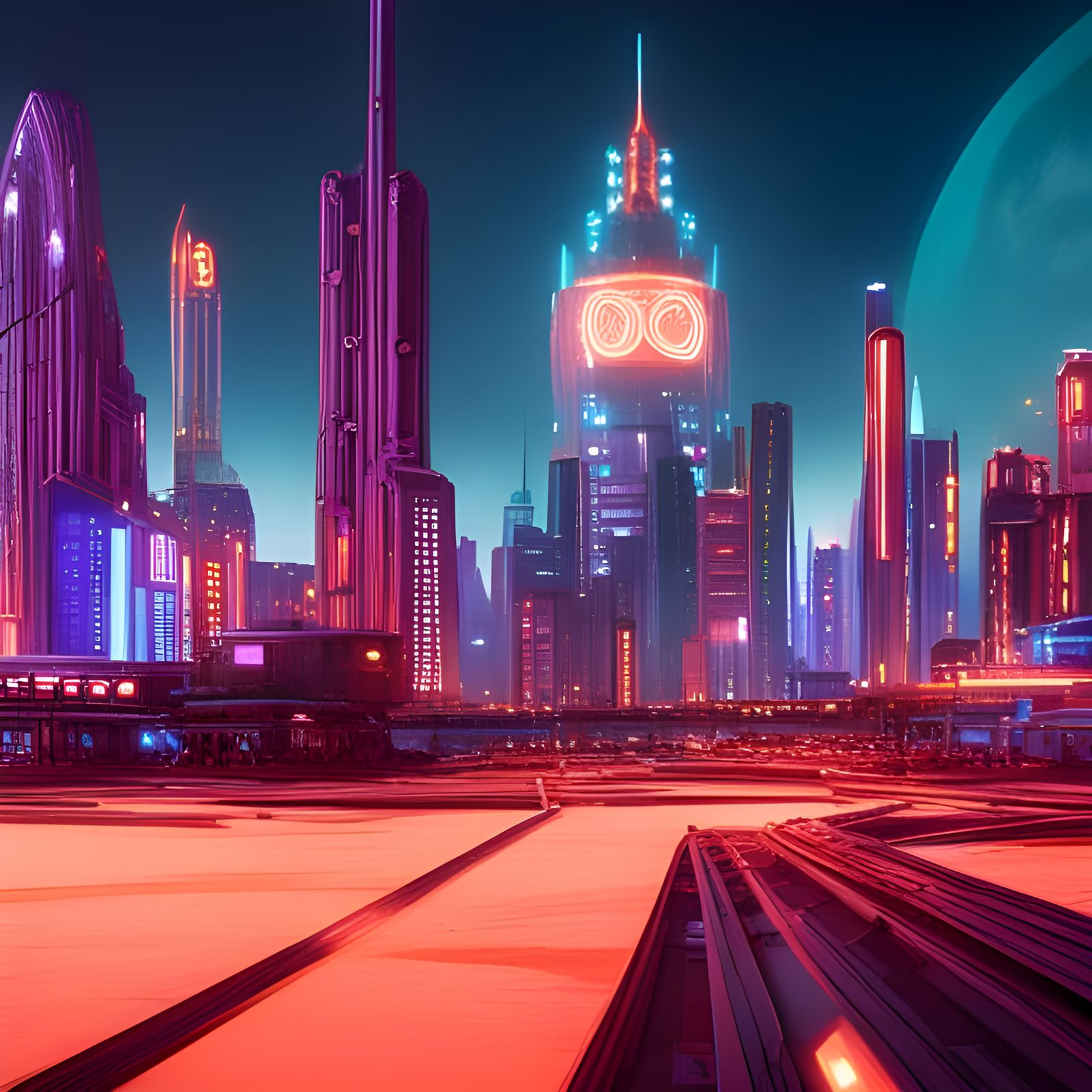 Cyberpunk City on the Moon in 3D
