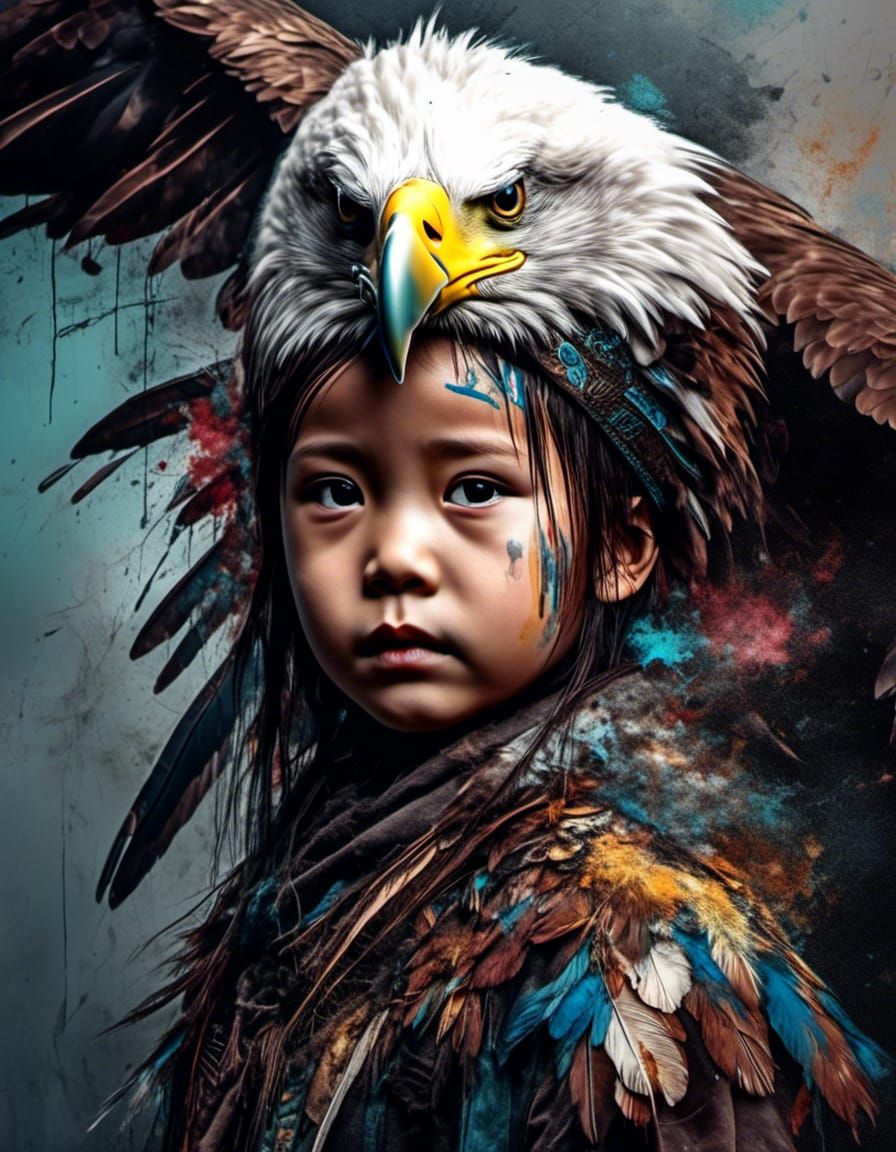 Iroquois Baby and Bald Eagle Portrait