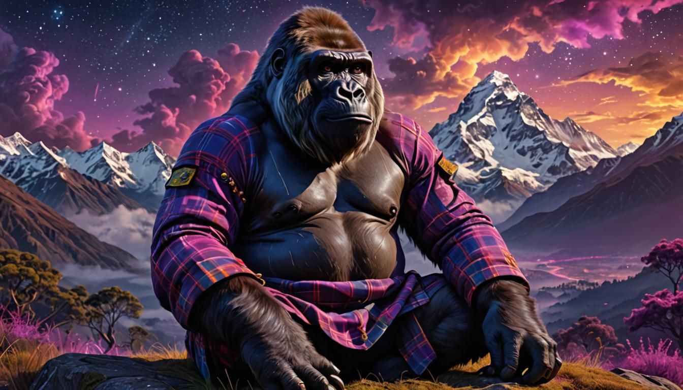 Psychedelic Gorilla Meditating in the Himalayas