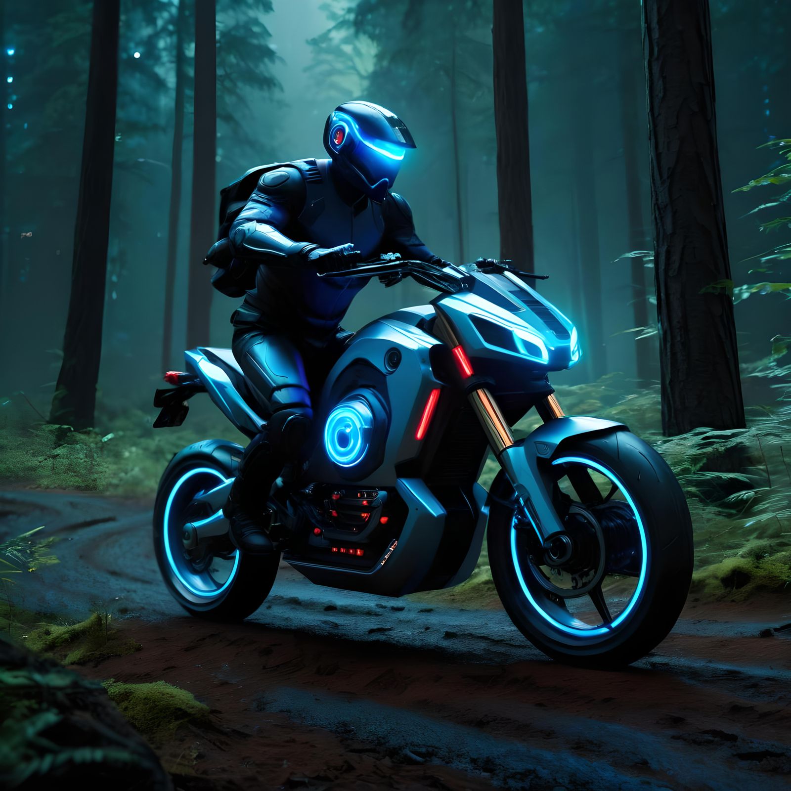 Cyberbike Rides Through Wilderness in Cyberpunk Style