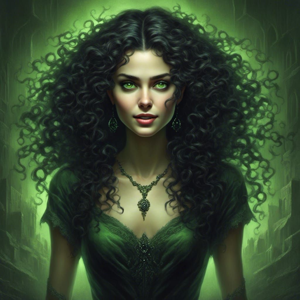 Woman with Green Eyes and Surreal Smile