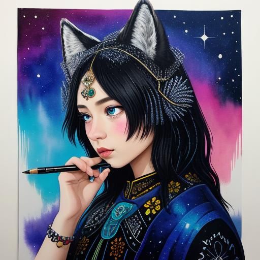 Psychedelic Animal Portrait in Mixed Media Style