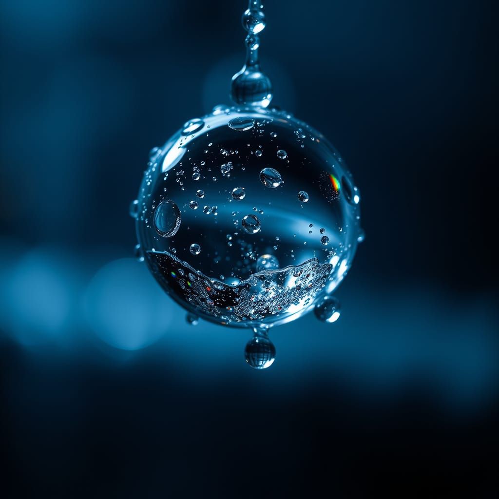 Hyperrealistic Water Droplets in Ethereal Ambiance