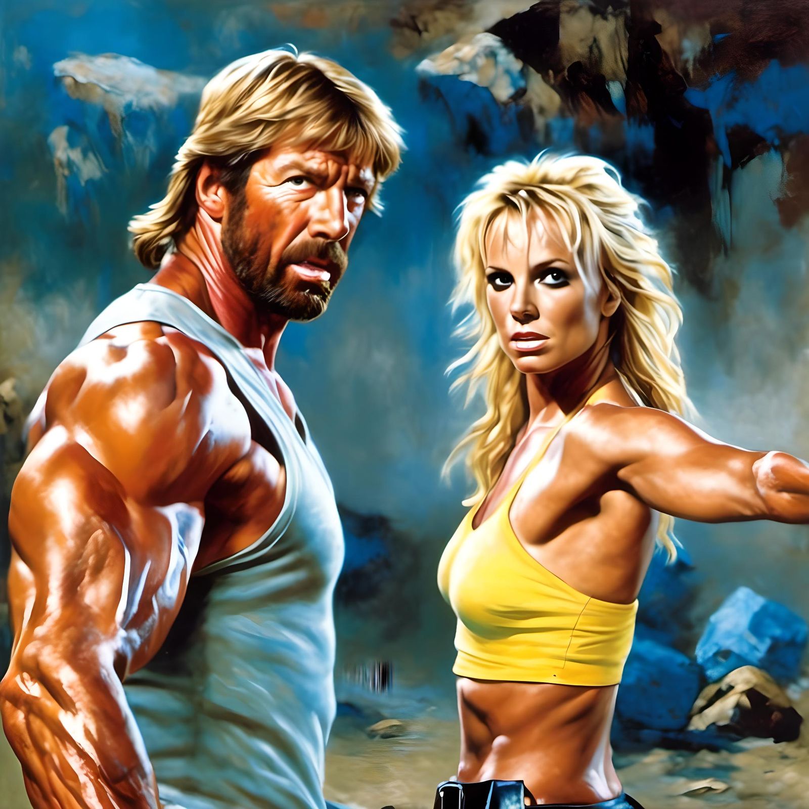 Photorealistic Mud Fight: Britney Spears vs Chuck Norris