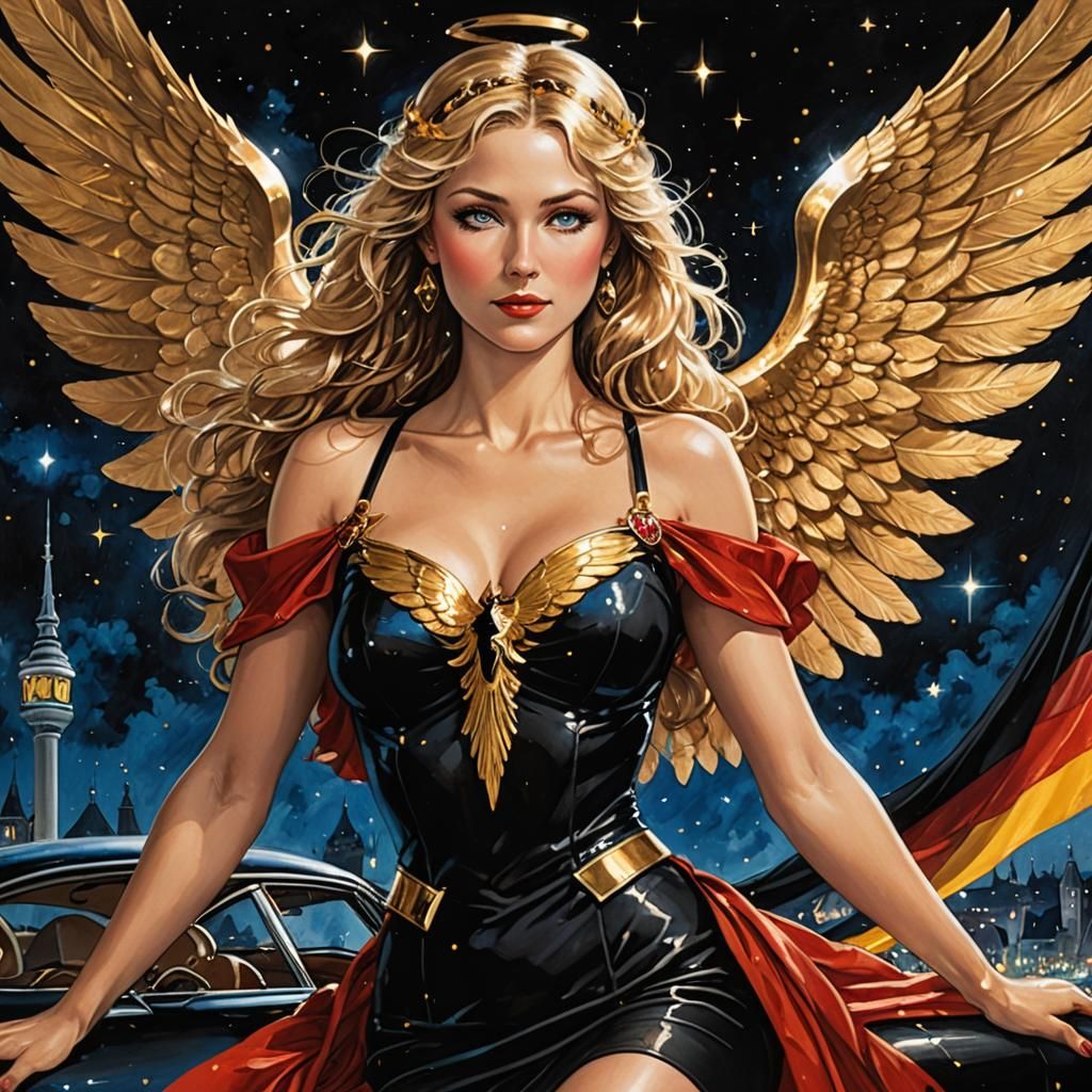 Goddess of German Cars with Golden Wings