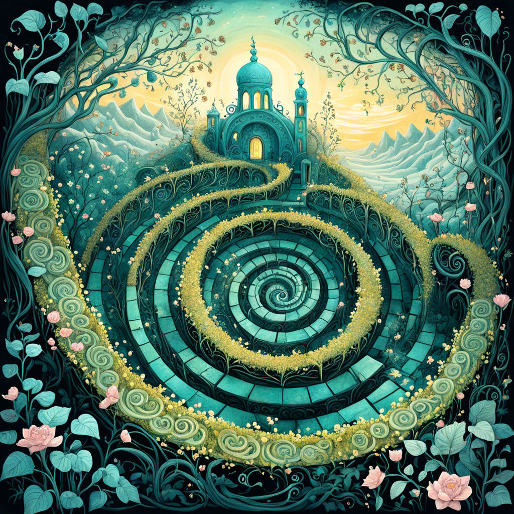 Surreal Storybook Labyrinth Blooms with Magical Creatures
