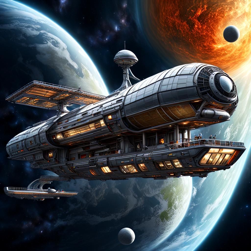 Celestial Nomad Spaceship: Hyperrealistic Digital Illustrati...
